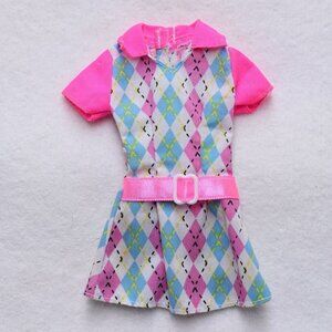 Vintage Genuine Mattel Barbie Checkered Dress Colorful Pink Green Replacement